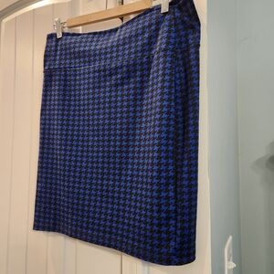 French Atmosphere Black and Blue Houndstooth Pencil Skirt